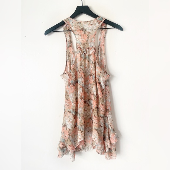 Rumors Sheer Floral Ruffle Tank Top Size Large - Picture 2 of 5
